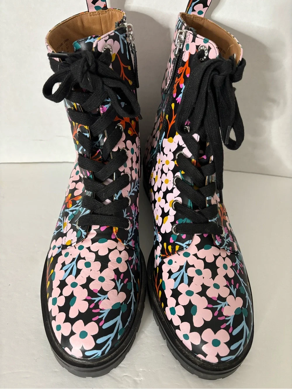 Kate Spade Floral Lace-Up Jenna Combat Boots - Black Multi